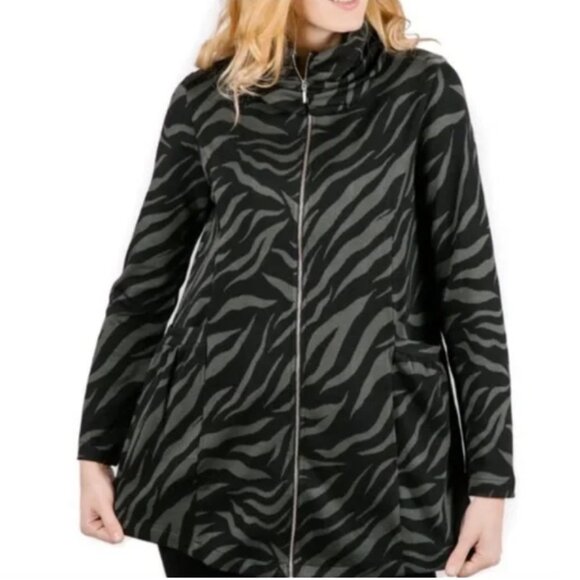 Shannon Passero Loretta Jacket Black Green Zebra Stripes High Neck Pockets XL - Picture 1 of 8